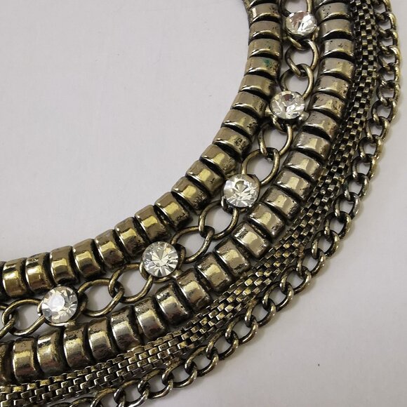 Wide Chain& Rhinestone Cleopatra Collar Necklace Bib Collar 5 Rows - Picture 5 of 10